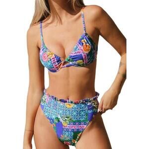 NWT Cupshe  High Waist Push Up Cheeky Tie Two Piece Bikini - Size Medium